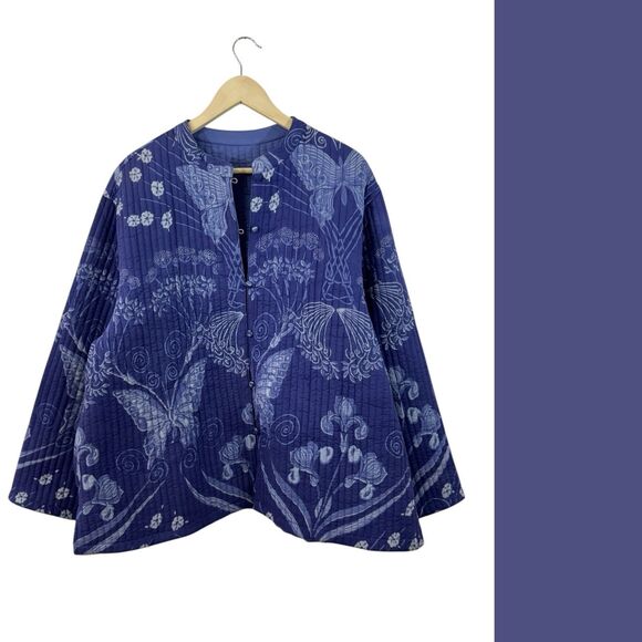 Quilted Jacket Plus Size Button Coat Butterfly Purple Blue Womens READ***** - Picture 1 of 16